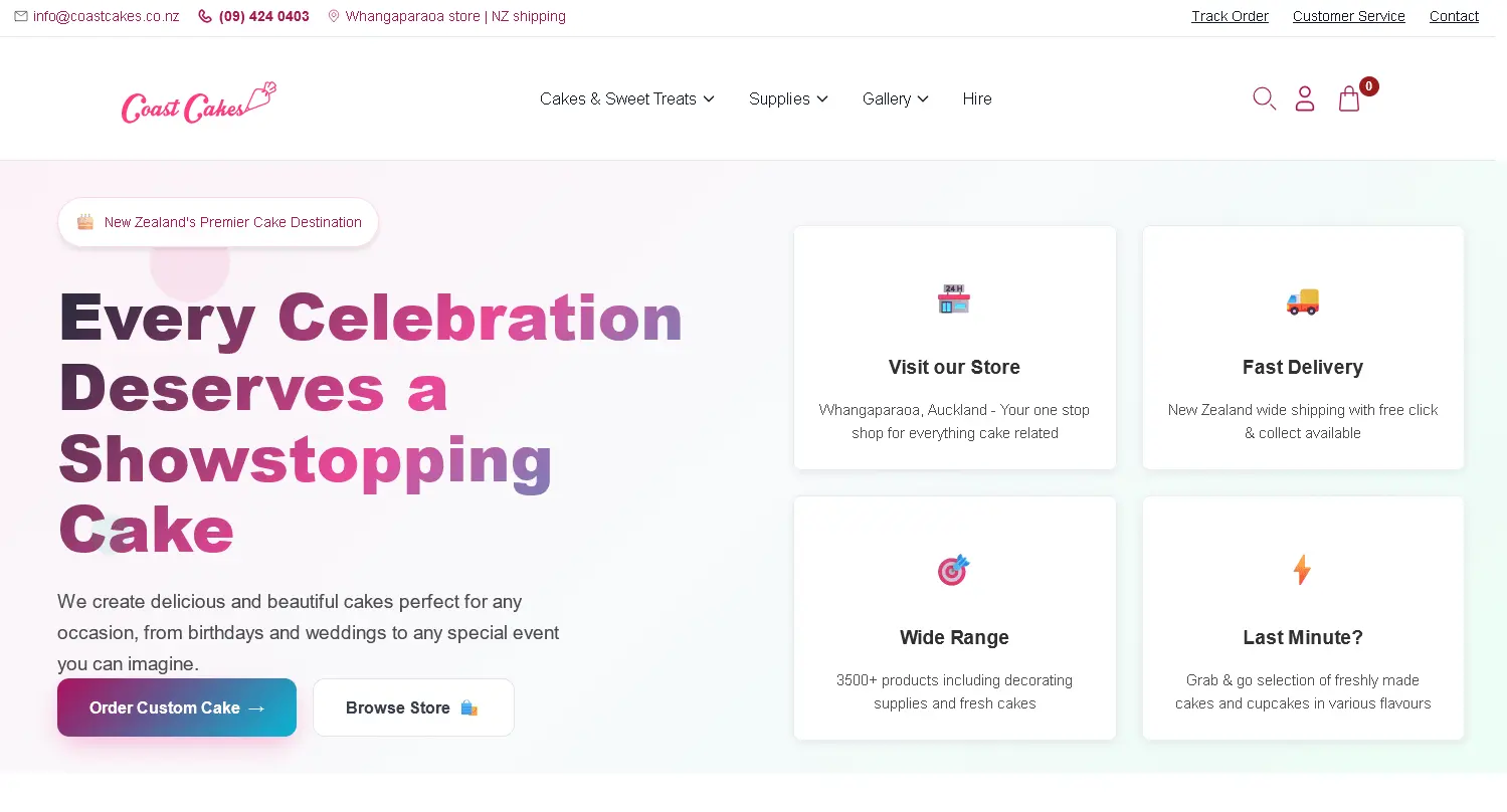 Coast Cakes online ordering website with ecommerce checkout