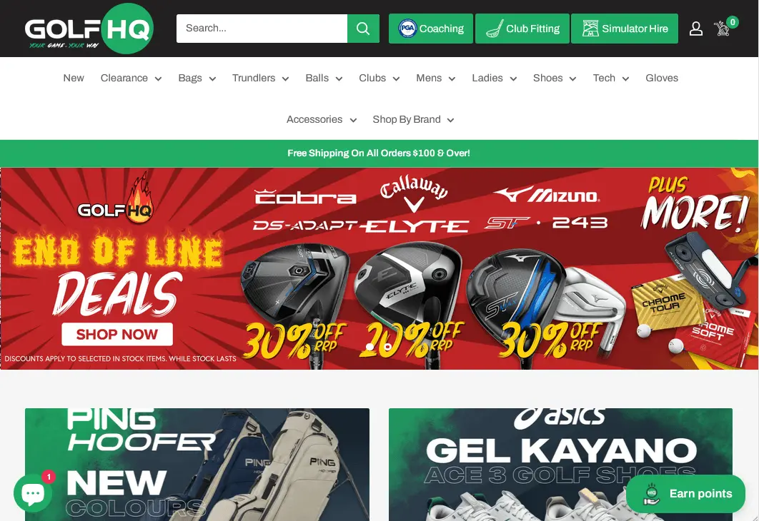 Golf HQ ecommerce website featuring online golf equipment store and custom fitting booking system